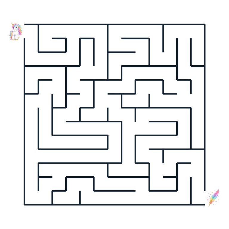 Einhorn Mira findet den Weg durch ein magisches Labyrinth zur fliegenden Zauberfeder