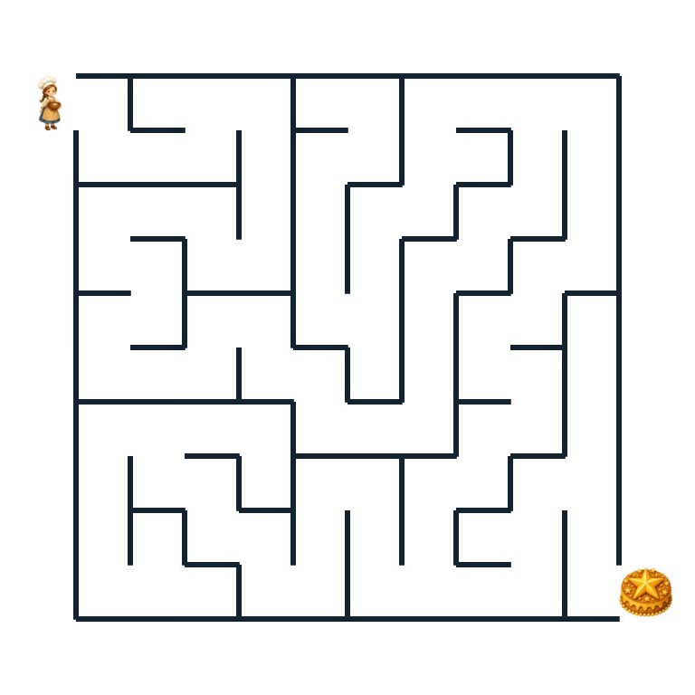 Leichtes Märchen-Labyrinth mit einer Bäckerin auf dem Weg zum Sternenkuchen