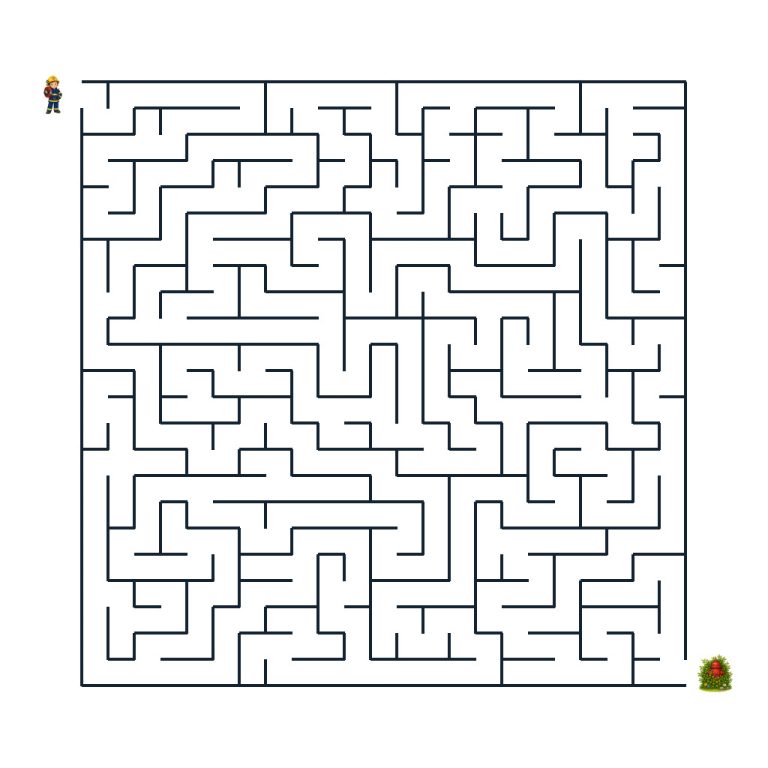 Feuerwehrmann Timo findet den Weg durch ein schwieriges Labyrinth zum Hydranten