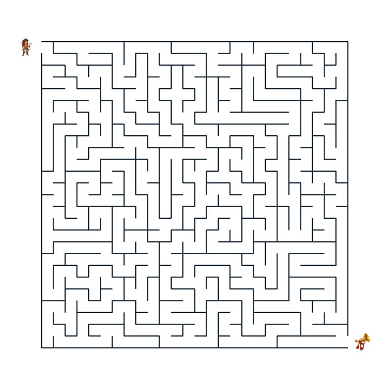 Junge Piratin mit Enterhaken vor einem Labyrinth zum goldenen Signalhorn