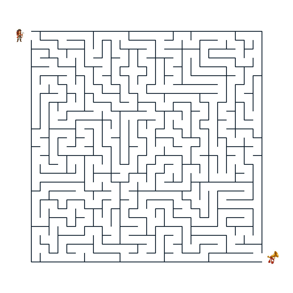 Junge Piratin mit Enterhaken vor einem Labyrinth zum goldenen Signalhorn