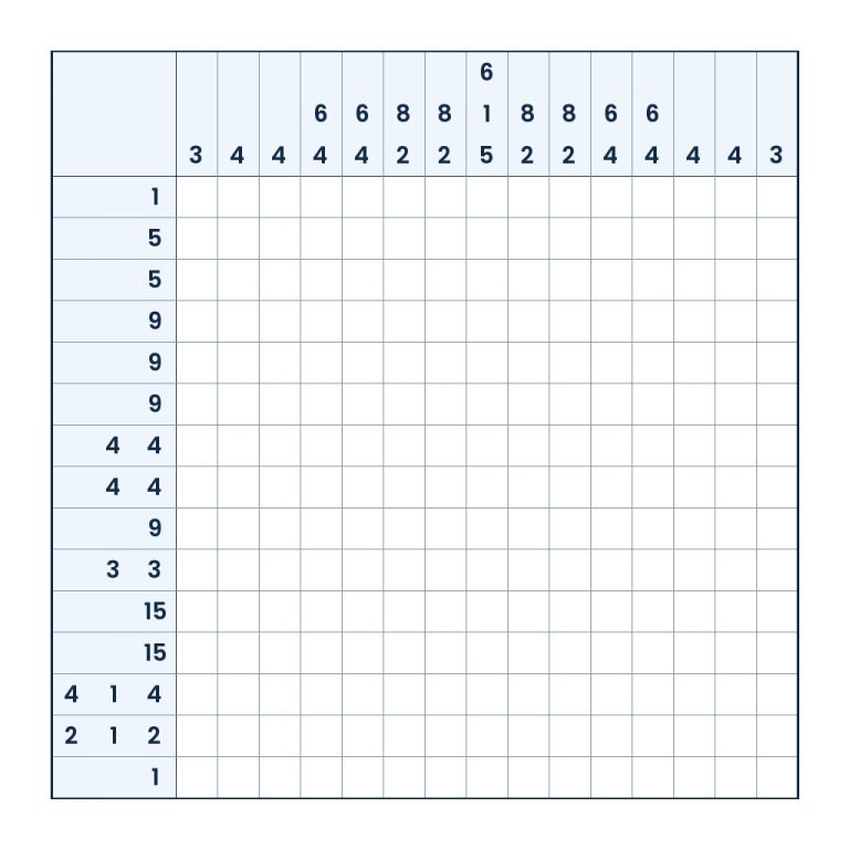 Pixelmotiv zum Kinder-Nonogramm Asteroiden-Code im Weltraum