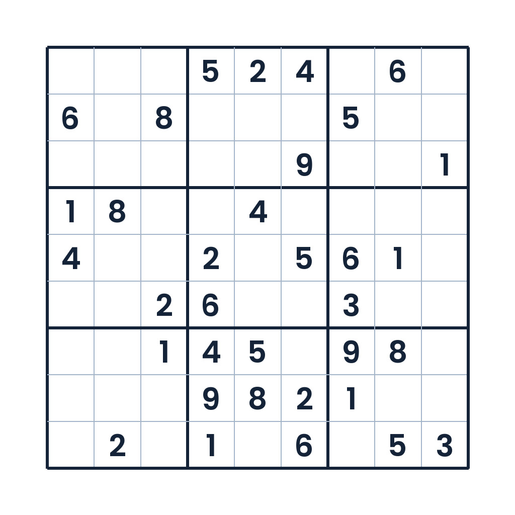 Mittelschweres 9x9-Sudoku für Erwachsene mit klarem Zahlenraster