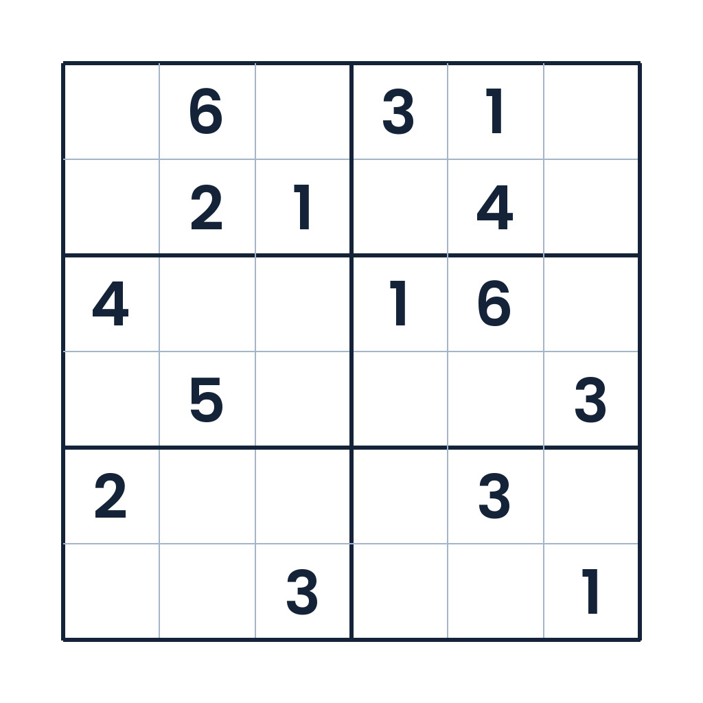 6x6-Sudoku für Kinder ab 8 Jahren mit anspruchsvollen Zahlenfeldern