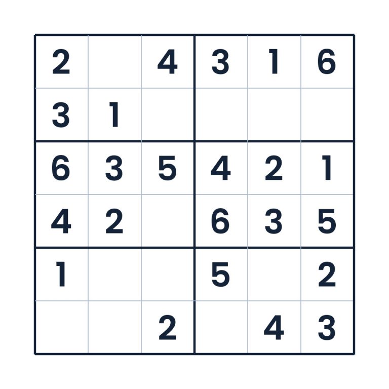 Leichtes 6x6-Sudoku für Kinder ab 8 Jahren zum Knobeln