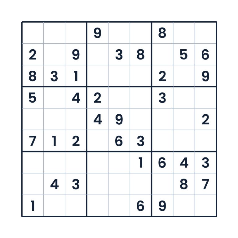 Mittelschweres 9x9-Sudoku mit Zahlenfeldern zum Knobeln