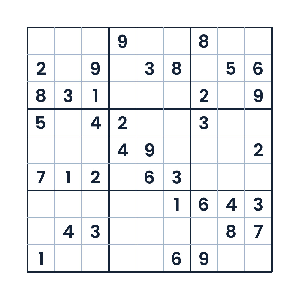 Mittelschweres 9x9-Sudoku mit Zahlenfeldern zum Knobeln
