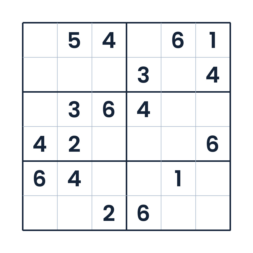 Schweres 6x6-Kinder-Sudoku zur Zahlenlogik ab 8 Jahren