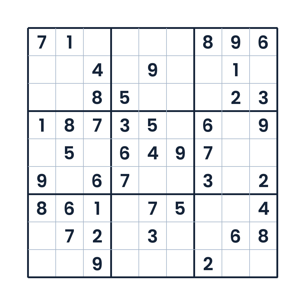 Leichtes 9x9-Sudoku mit Zahlenlücken zum Knobeln