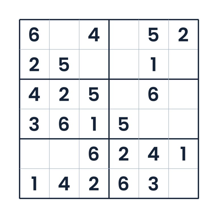 Leichtes 6x6-Sudoku für Kinder ab 8 Jahren