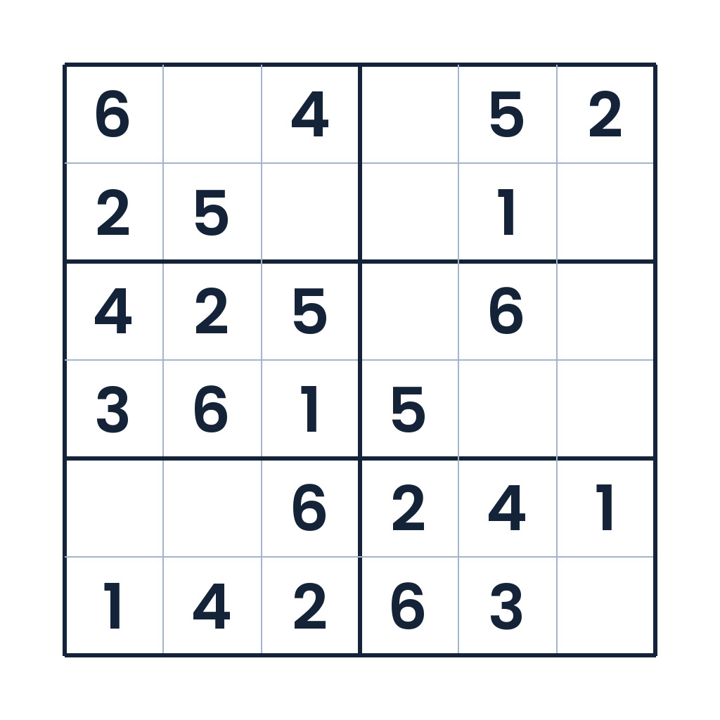Leichtes 6x6-Sudoku für Kinder ab 8 Jahren