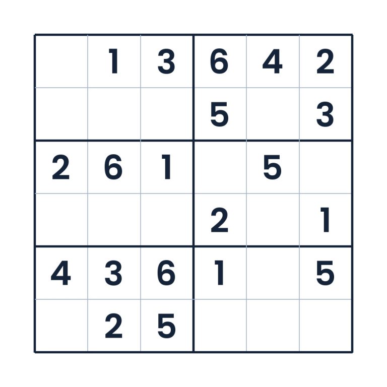6x6-Sudoku für Kinder ab 8 Jahren mit mittlerem Schwierigkeitsgrad