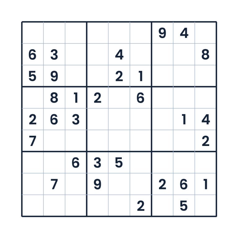 Schweres 9x9-Sudoku für Kinder ab 10 Jahren mit Zahlenraster
