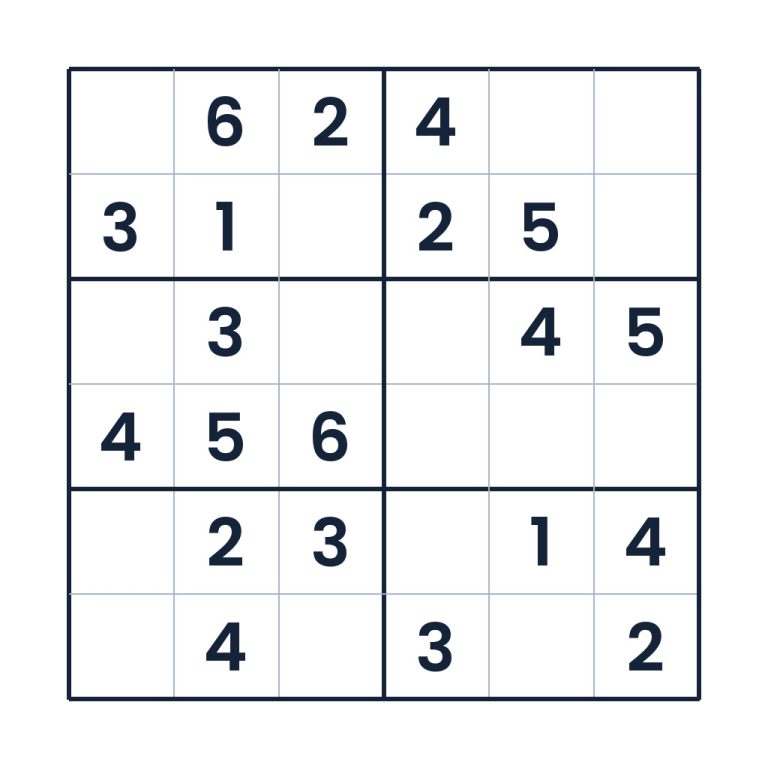 Mittleres 6x6-Sudoku für Kinder ab 8 Jahren