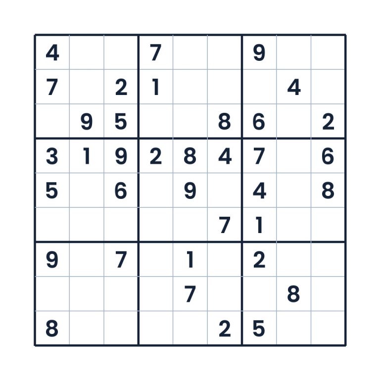 9x9-Sudoku mit mittlerem Schwierigkeitsgrad zum Knobeln ab 12 Jahren