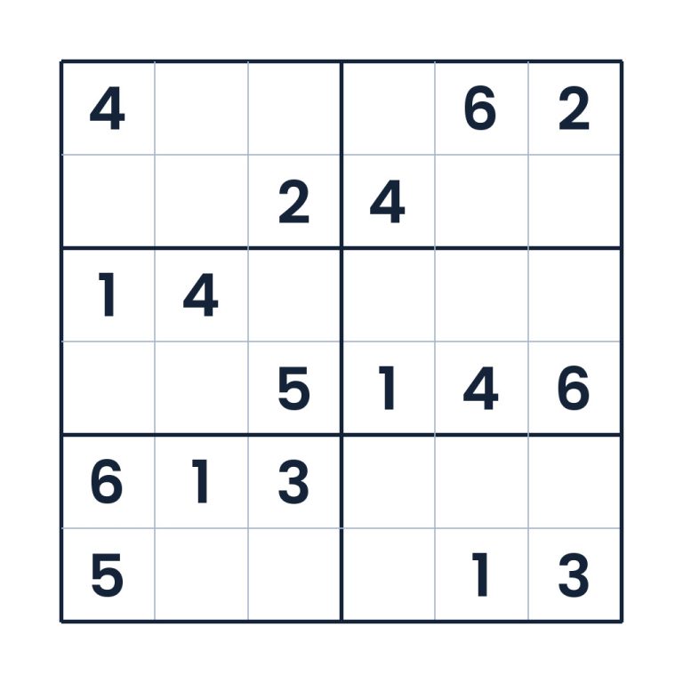 Schweres 6x6-Sudoku für Kinder ab 8 Jahren zum Knobeln