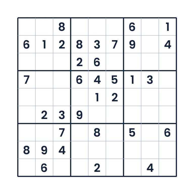 Mittelschweres 9x9-Sudoku für Erwachsene mit klar angeordneten Zahlenfeldern