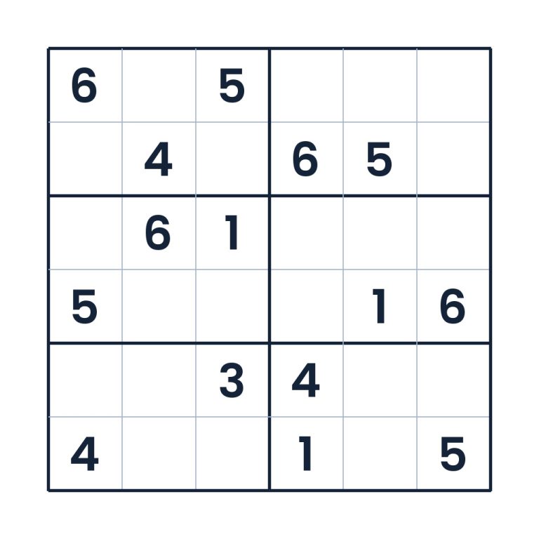 6x6-Sudoku zur Zahlenlogik für Kinder ab 8 Jahren