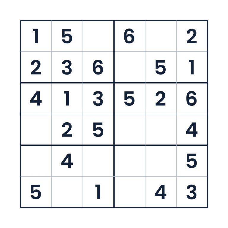 Leichtes 6x6-Sudoku für Kinder ab 8 Jahren