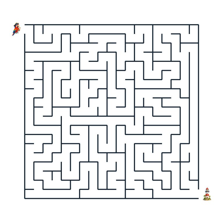 Papagei findet den Weg durch ein Piratenlabyrinth zum Leuchtturm