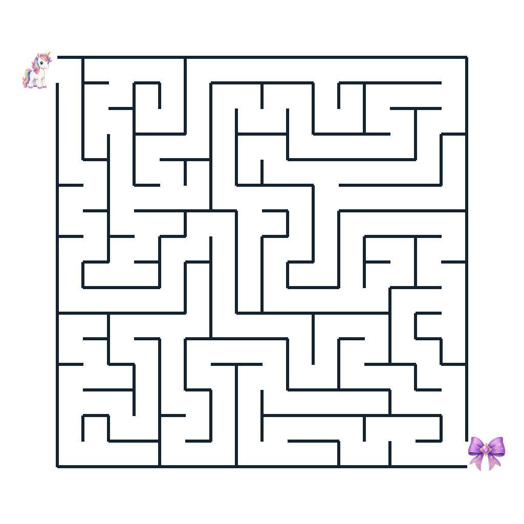 Einhorn sucht seine Zauberschleife im magischen Labyrinth