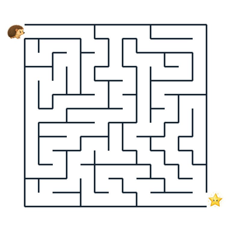 Kinderlabyrinth mit einem kleinen Igel und einem funkelnden Märchenstern