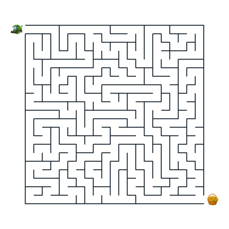 Mähdrescher fährt durch ein kniffliges Bauernhof-Labyrinth zum Kornkorb