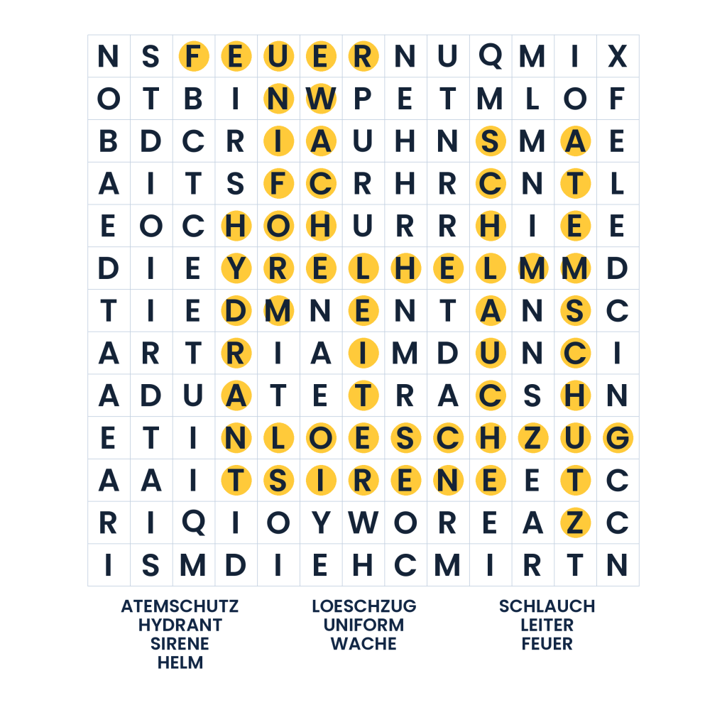 Lösung: Feuerwehrspuren im Buchstabenrauch