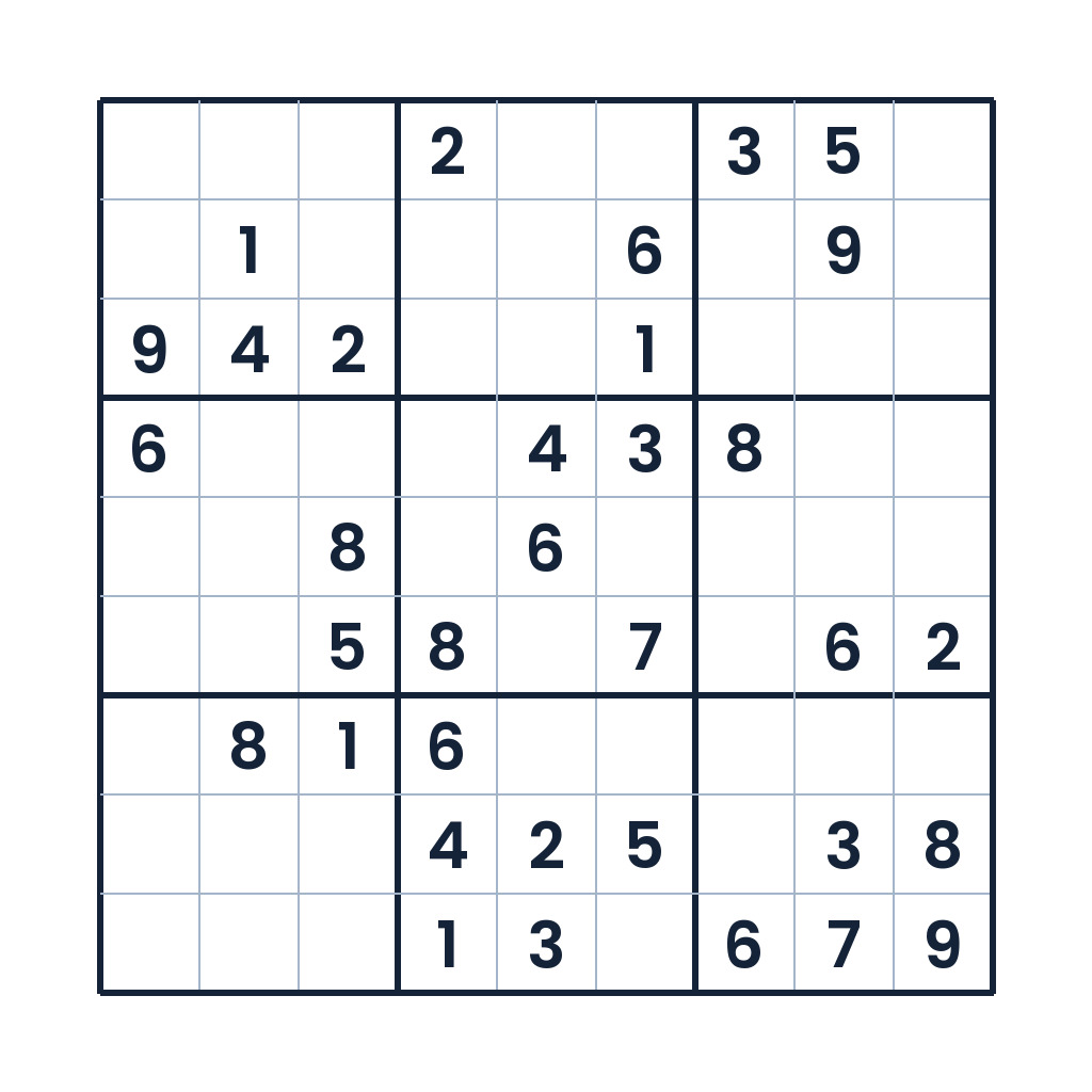Mittel schweres 9x9-Sudoku für Erwachsene mit klar angeordneten Zahlenfeldern
