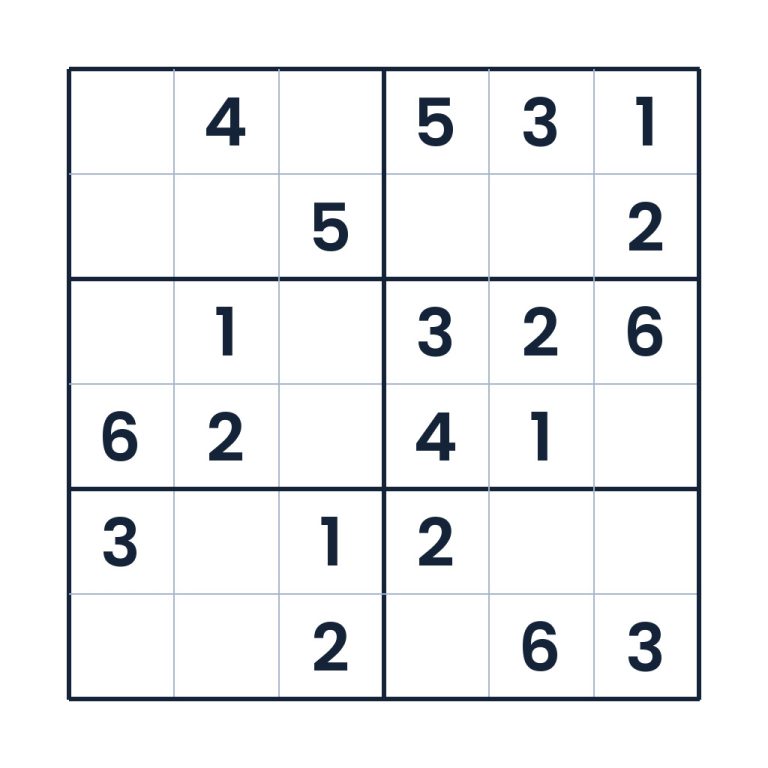 6x6-Sudoku für Kinder ab 8 Jahren mit Zahlen von 1 bis 6