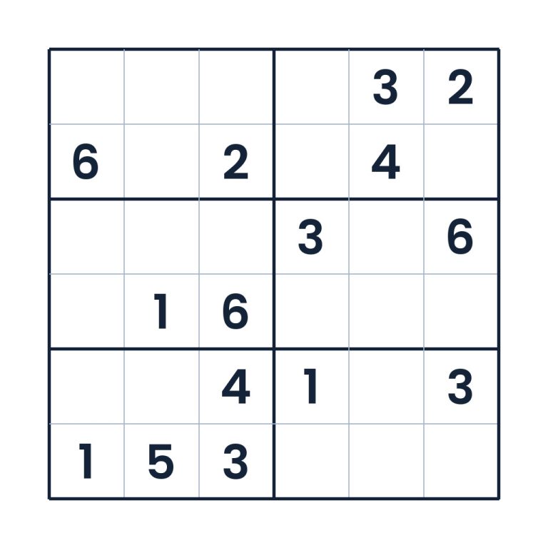 6x6-Sudoku Zahlenfenster für Kinder ab 8 Jahren