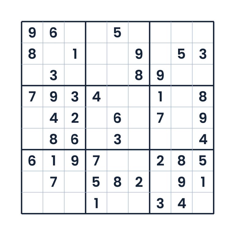 Leichtes 9x9-Sudoku mit Zahlenraster zum Knobeln