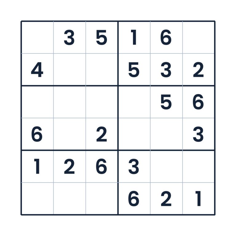 Mittelschweres 6x6-Sudoku für Kinder ab 8 Jahren