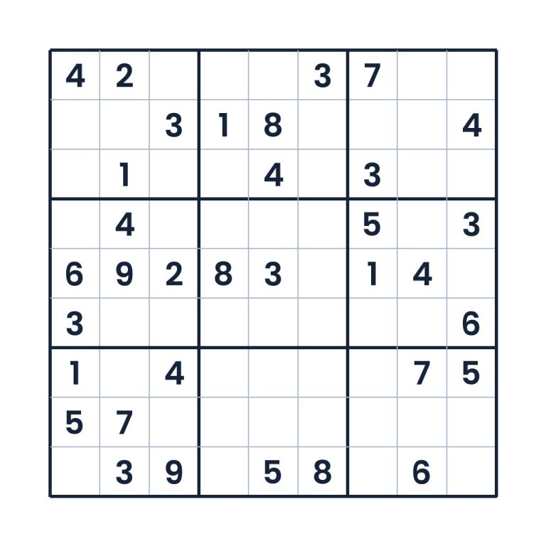 Mittelschweres 9x9-Sudoku für Erwachsene mit neun 3x3-Blöcken