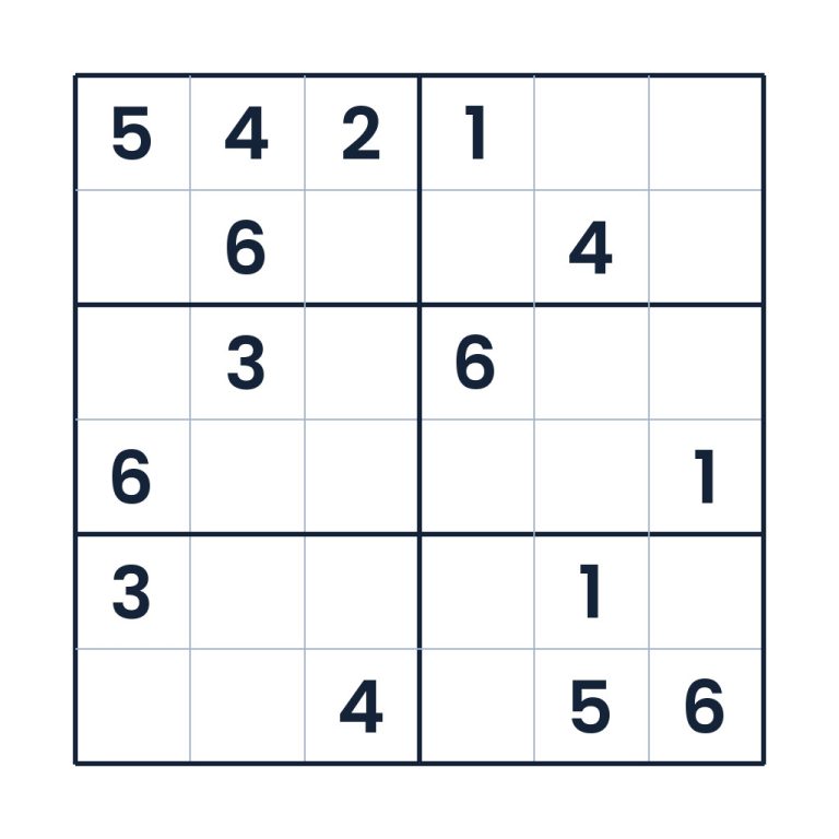 6x6-Sudoku für Profis mit Zahlen von 1 bis 6