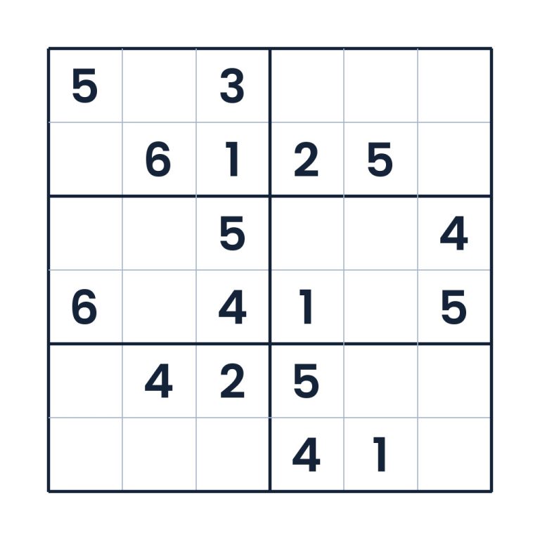 Schweres 6x6-Sudoku für Kinder ab 8 Jahren mit Zahlen von 1 bis 6