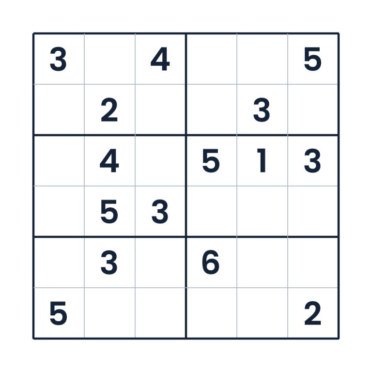 6x6 Sudoku für Kinder ab 8 Jahren mit Zahlen von 1 bis 6